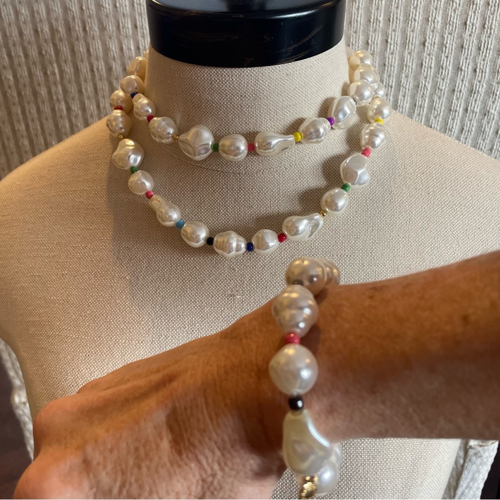 J Crew Blair Faux Pearl Rainbow Pop Double Strand Necklace and Bracelet Bundle